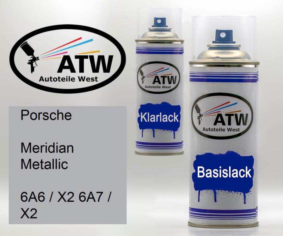 Porsche, Meridian Metallic, 6A6 / X2 6A7 / X2: 400ml Sprühdose + 400ml Klarlack - Set, von ATW Autoteile West.